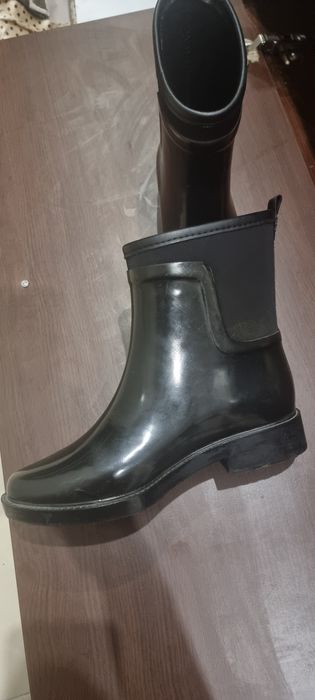 Боти Zara черни,тип чорап бордо.Черни ботуши.Гумени Zara