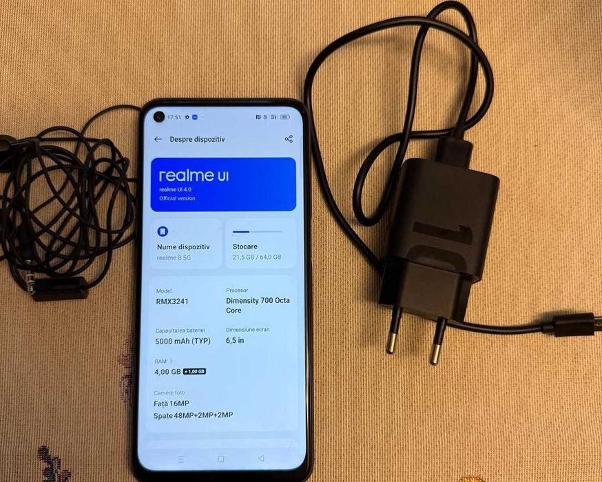 Telefon mobil Realme 8, Dual SIM, 4GB RAM, 64GB, 5G, Supersonic Black