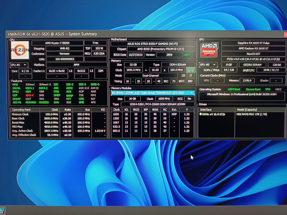 PC Gaming Ryzen 7 5800x, 32GB RAM, 1TB SSD, RX6650XT