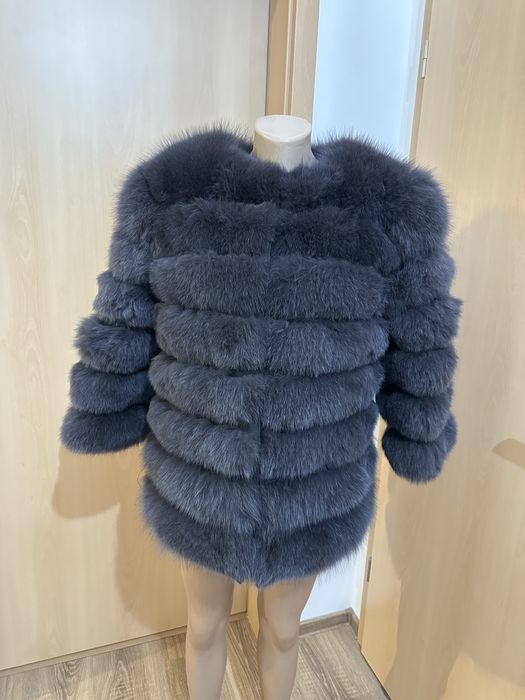 Blana naturala vulpe detasabila S-M , blana naturala lunga gri , vulpe