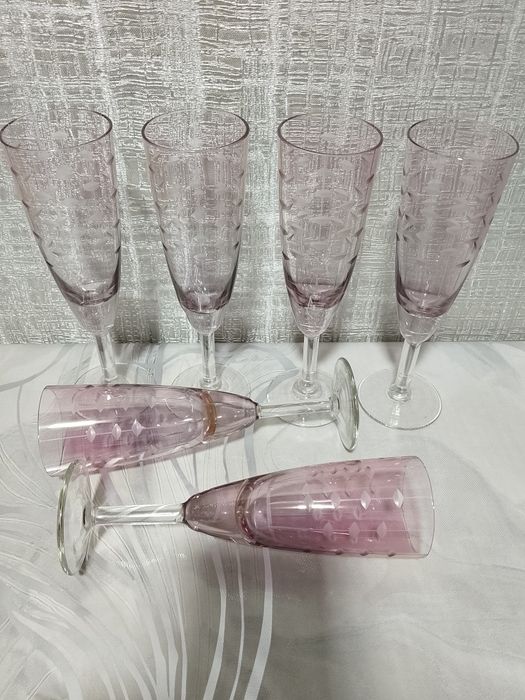 Винтажные фужеры "Рисовые зерна"  цвета "марганец".