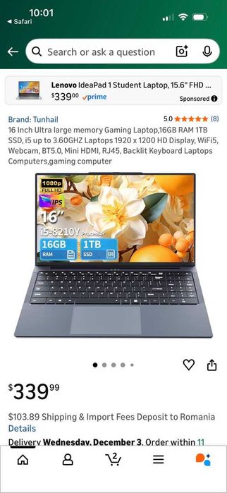 Laptop 16'' / Tunhail UL160 TY / i5 + 1 Tb + 16 Gb RAM / NOU