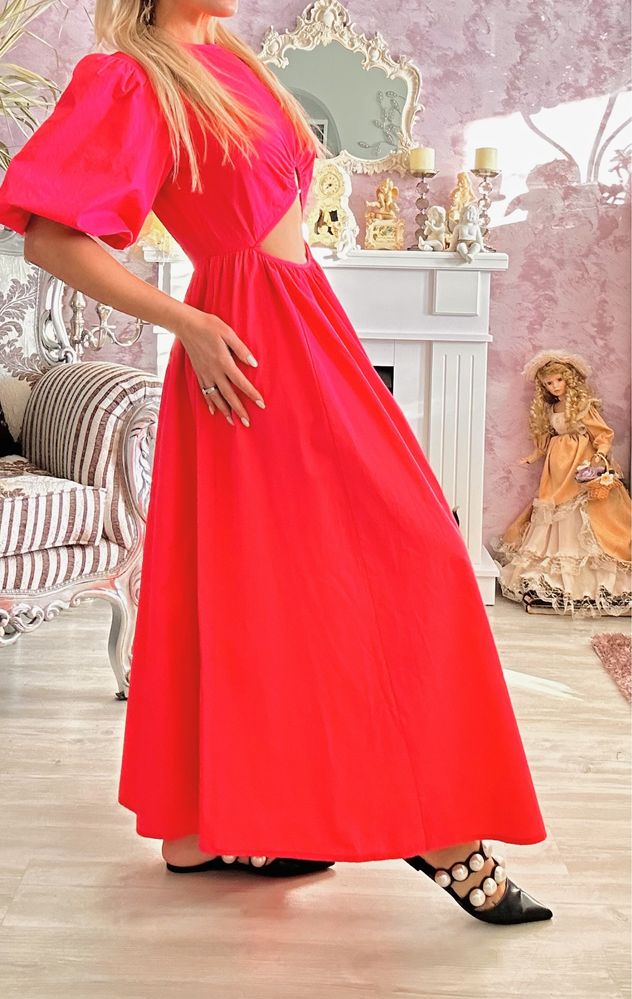 Rochie roz cu maneci 1/2 bufante, marimea M!