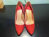 Pantofi stiletto Stradivarius roșii cu toc de 7 cm, mărimea 36