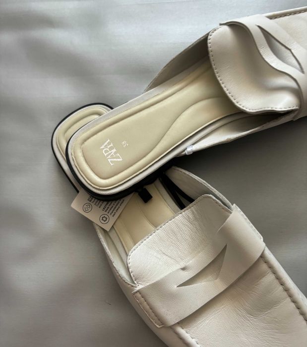 Papuci dama, ZARA, varf patrat, noi, piele naturala, 38