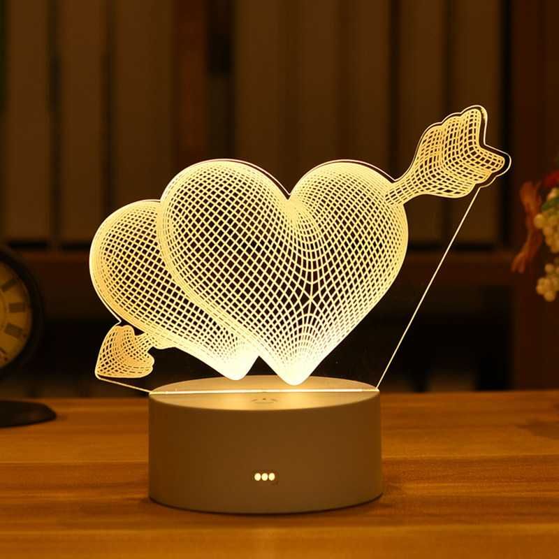 3D LED лампа 7 модела,love,happy birthday, мече,медуза,рози,сърца