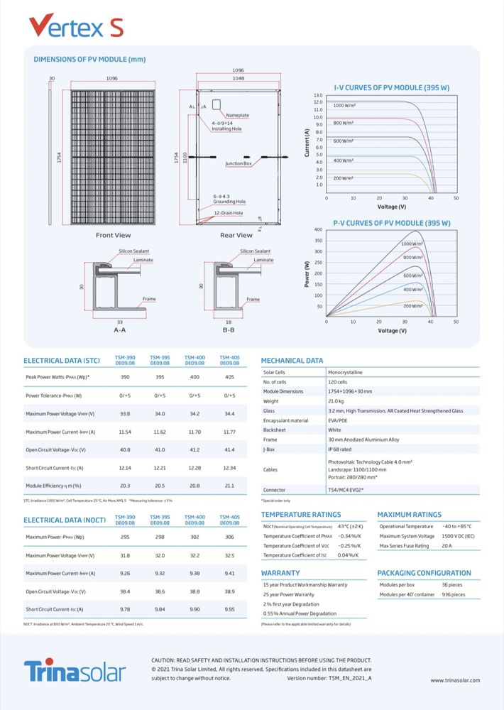 Panou Fotovoltaic Monocristalin Trina Solar Vertex S TSM-DE09.08 400W