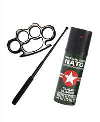 Set Baston Telescopic Police + Spray Nato 60ml + Box