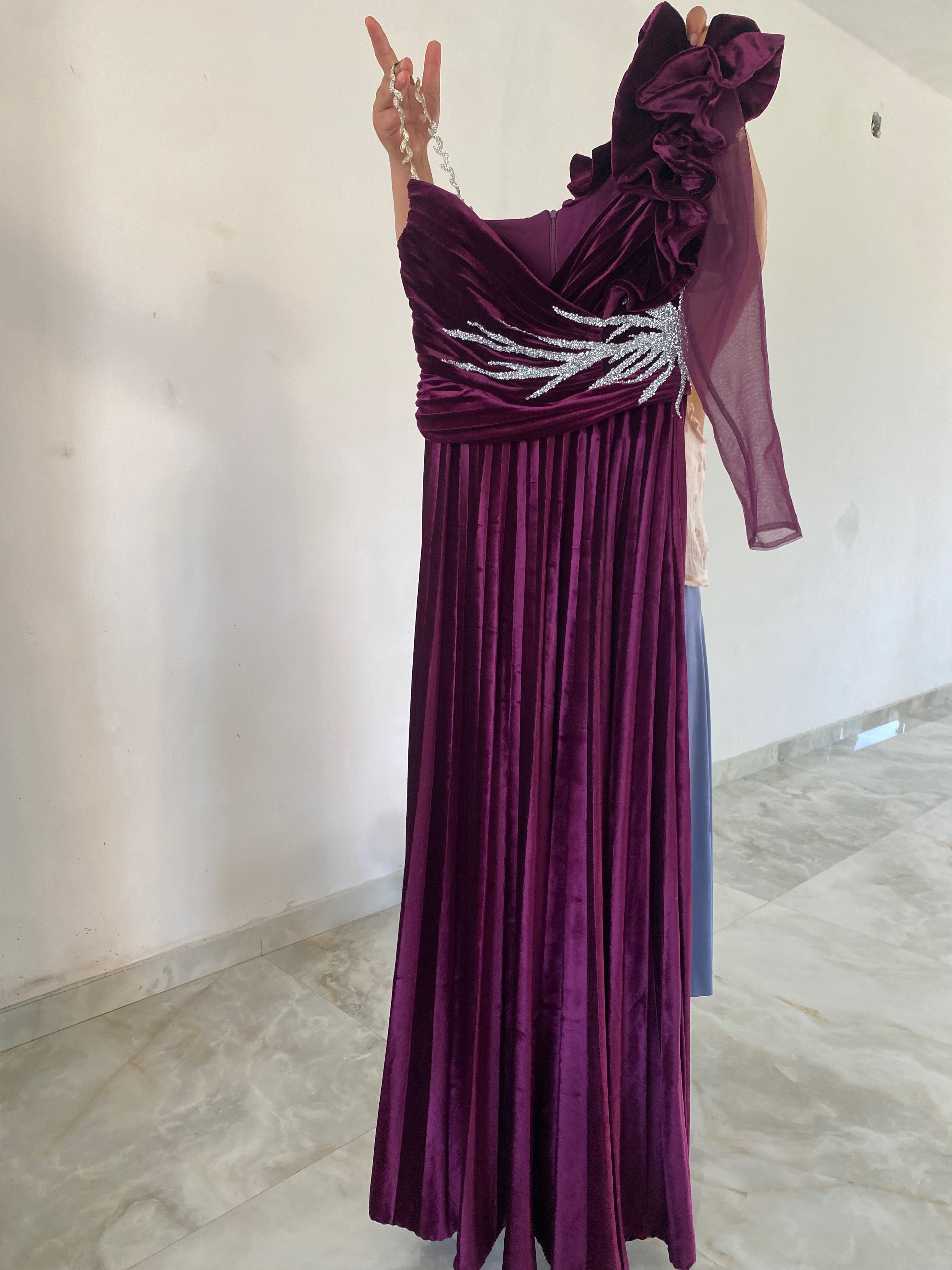 Rochie de ocazie catifea mov cu pietre