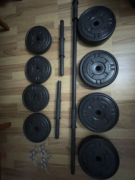 Set gantere și halteră reglabilă cu discuri și cleme de siguranță