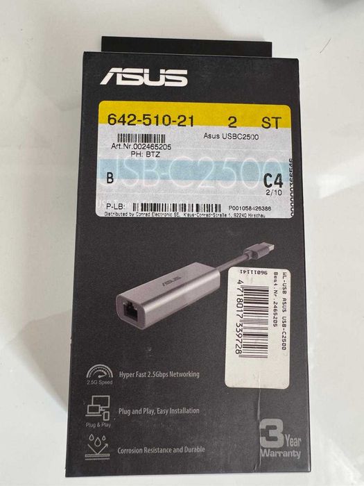 Adaptor Ethernet - USB 3.2 Gen1 ASUS USB-C2500, Hyper Fast 2.5Gbps