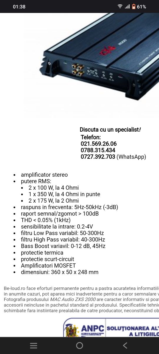 Subwoofer In Phase 800w RMS + amplificator Mac Audio ZXS2000.