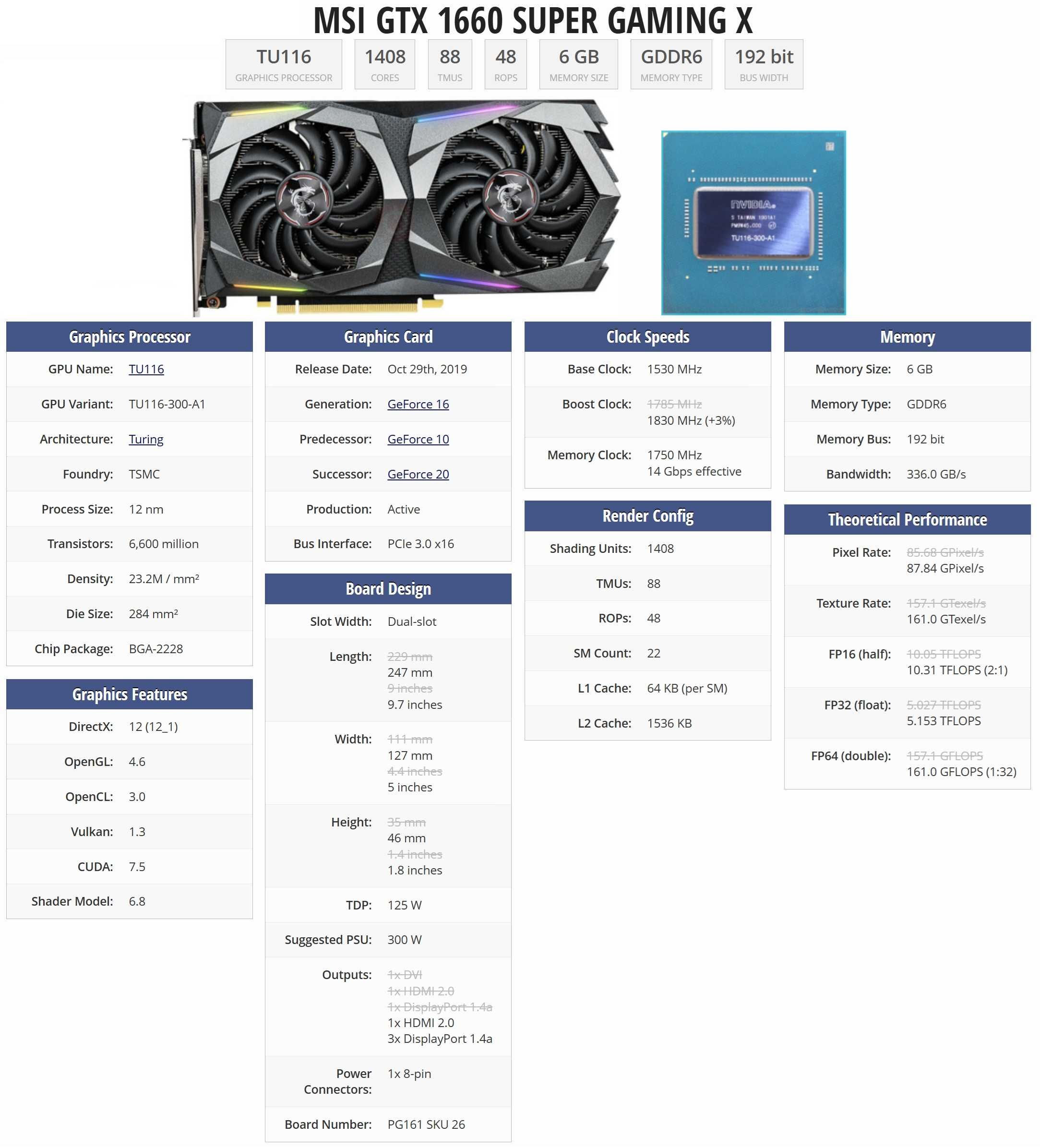 ТОП състояние Видео карта GPU MSI GTX 1660 SUPER GAMING X 6GB