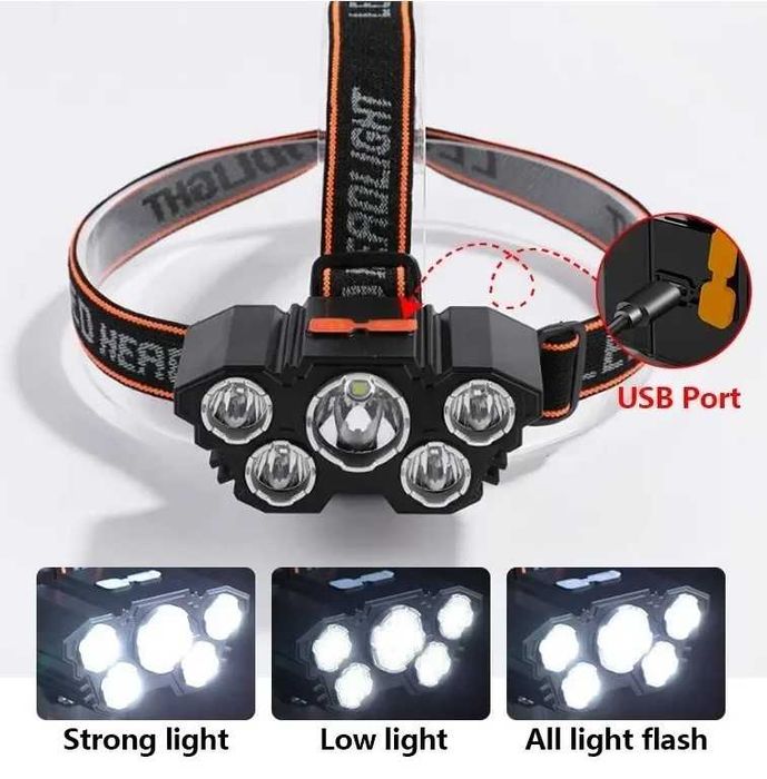 Lanterna de cap 5 leduri lumina puternica