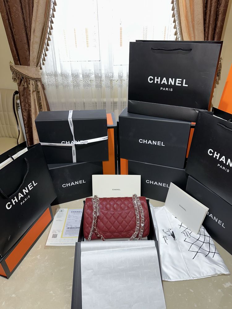 Geanta Chanel Piele naturala/Piele caviar Visiniu/Accesorii Gold