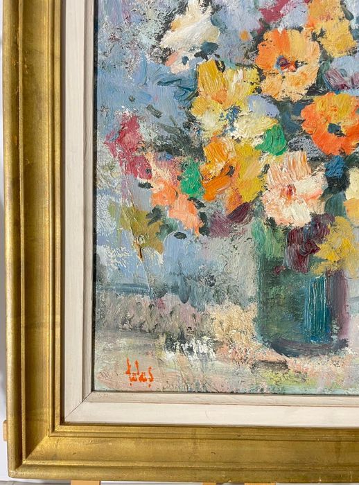 Tablou Original, Vază cu Flori, Semnat Ulei pe Pânză, Postimpresionist