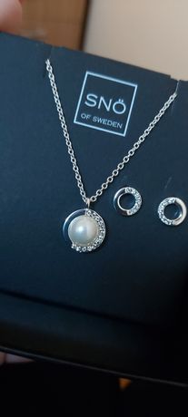 Sno of Sweden - Set colier cu pandantiv perla si cercei, Argintiu, lun