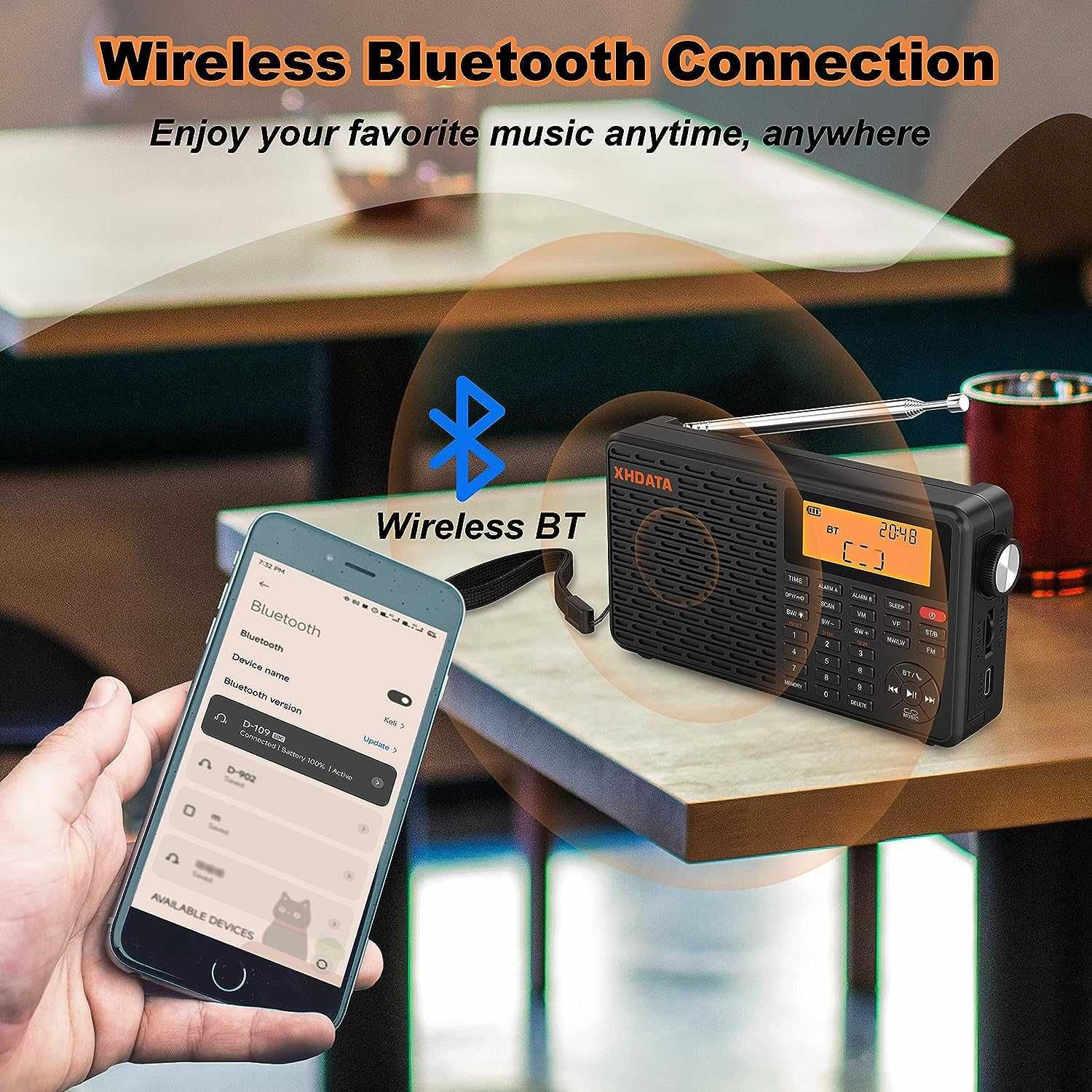 XHDATA D109WB портативен World радиоприемник,с Bluetooth,SD Card Slot