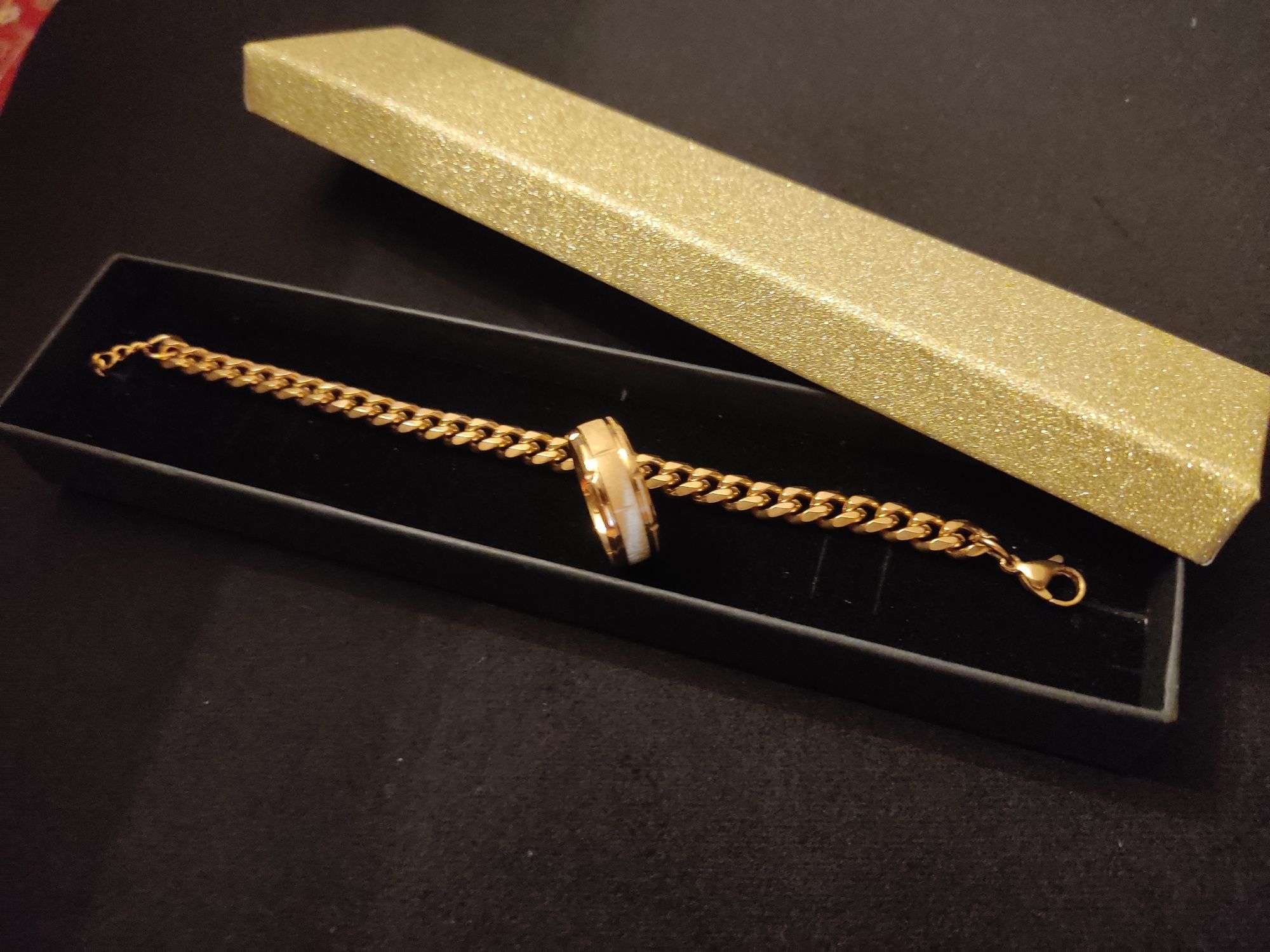 Золотая мужская цепочка-трос и браслет,комплект из нержавеющей стали!