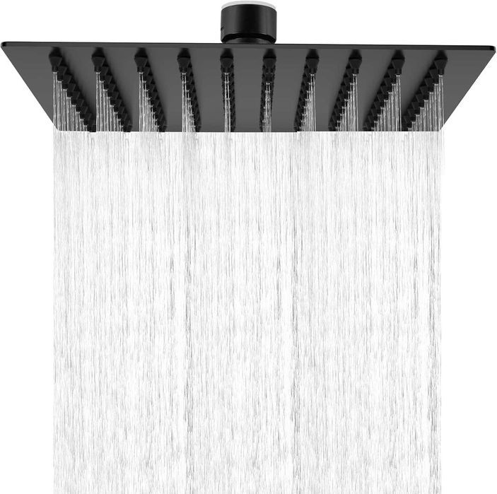 Cap dus HAUSPROFI, 20 cm, patrat, inox, jet tip ploaie, negru mat