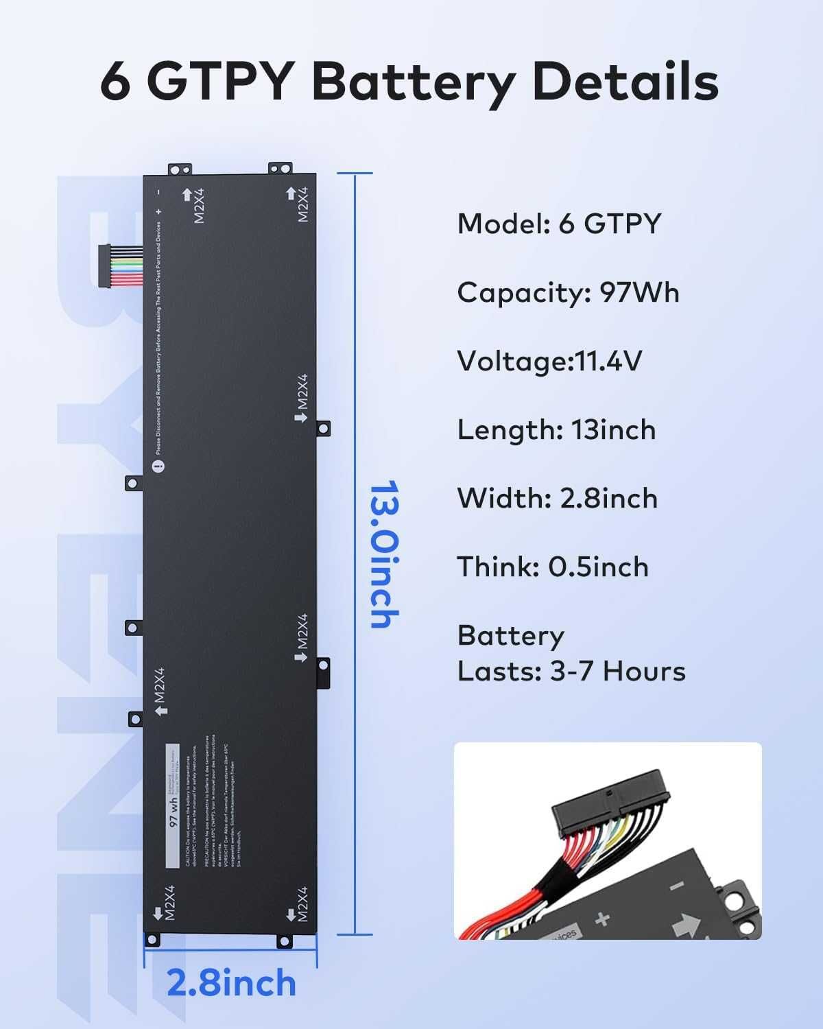 Резервна батерия 97Wh 6GTPY за Dell, съвместима с PN 5XJ28 5D91C GPM03