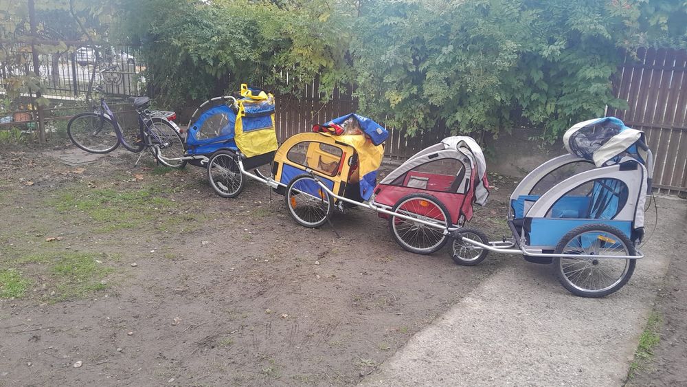 Set remorca/cărucior bicicleta, 2 copii, roti 20 inchi, pliabil,90 kg