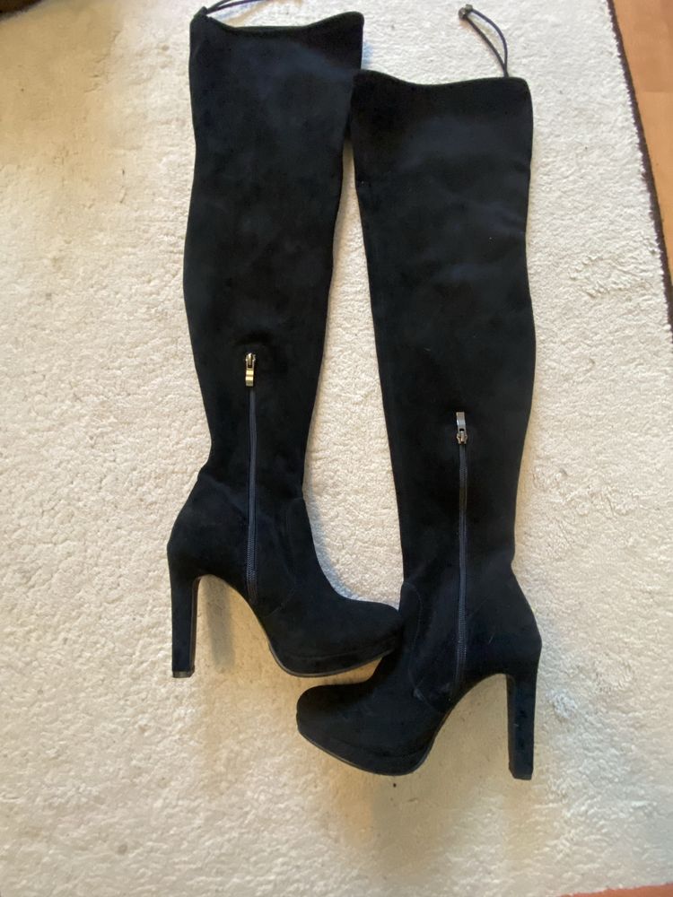 Cizme lungi cu toc din piele intoarsa marimea 34