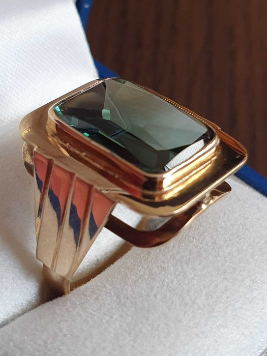 Ghiul vintage unicat antic unisex aur 14k cu turmalina naturala 8ct