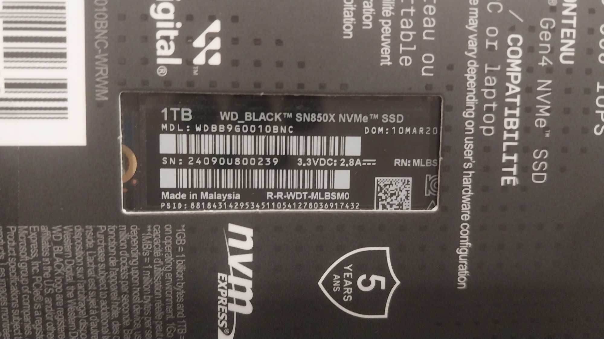 Новый SSD NVMe M.2 Western Digital WD_BLACK SN850X 1TB. До 7300 MBps.