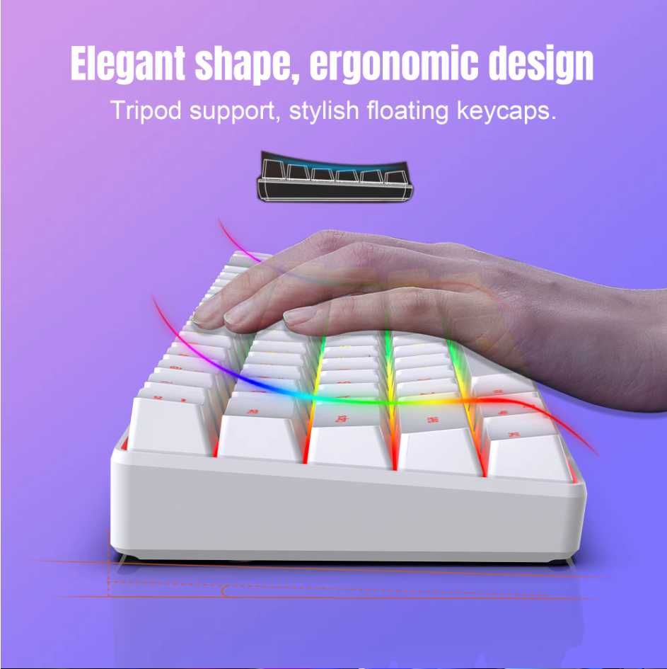 Гейминг клавиатура HXSJ, 68 Keys, RGB, (бяла)