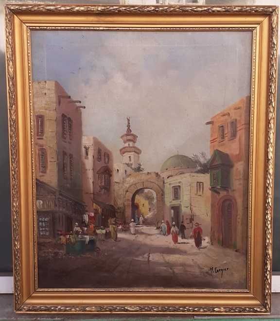 Tablou vechi - bazar oriental - semnat H. Carnier