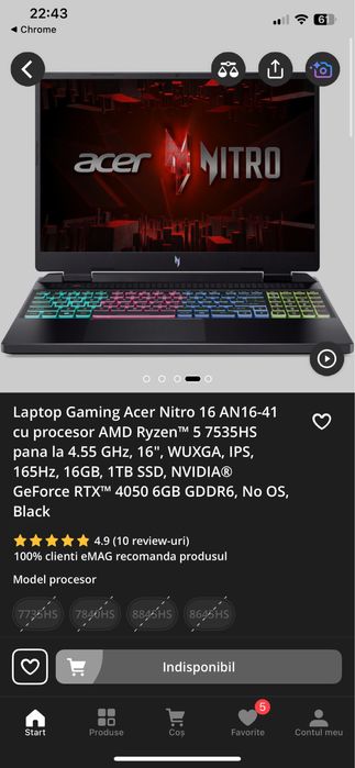 Acer Nitro 16 Ryzen 7535HS / nVidia RTX 4050
