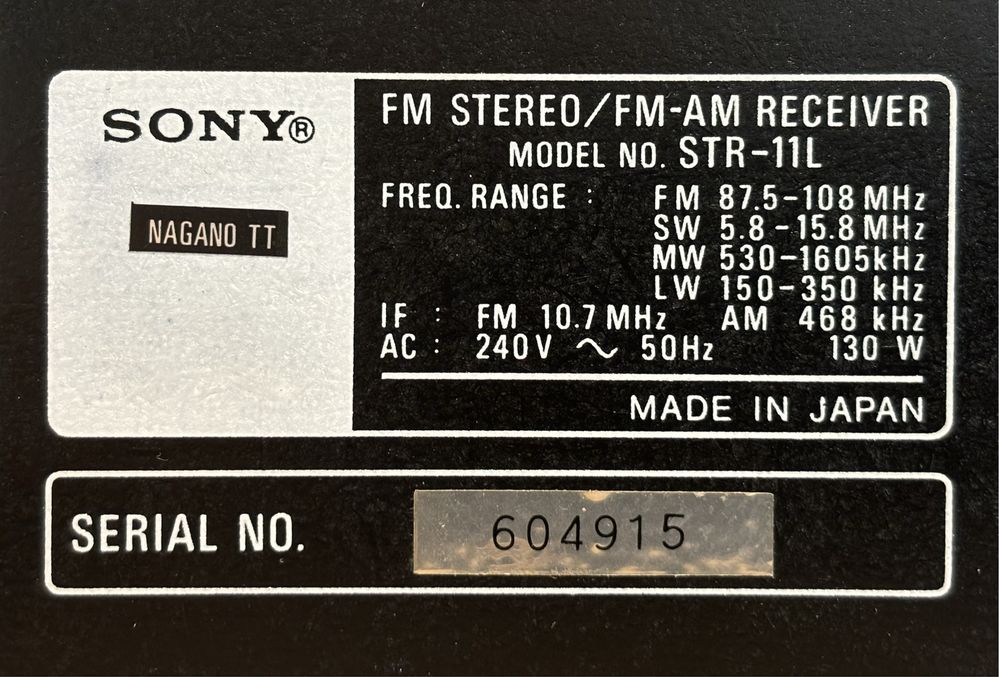 Sony STR 11 L, Сони стерео ресийвър