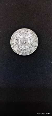 Moneda argint 20 Centavos, CHILE, 1878