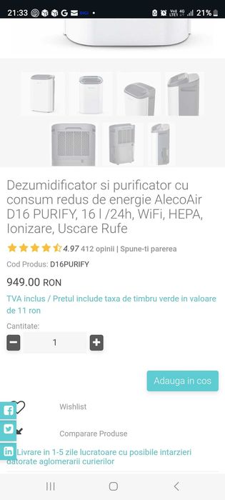 Dezumidificator si purificator aer Alecoair