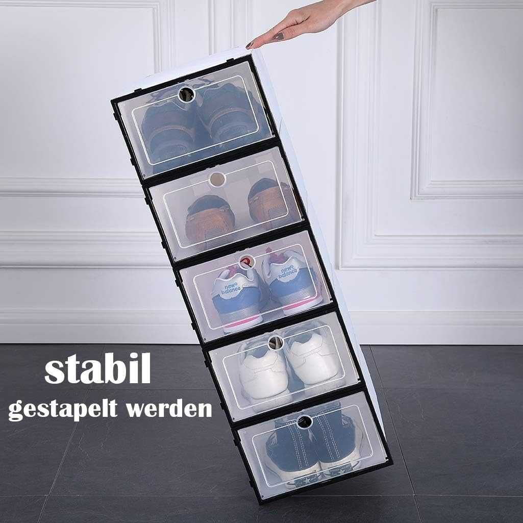 Set 3 cutii organizatoare pantofi cu capac rabatabil transparente