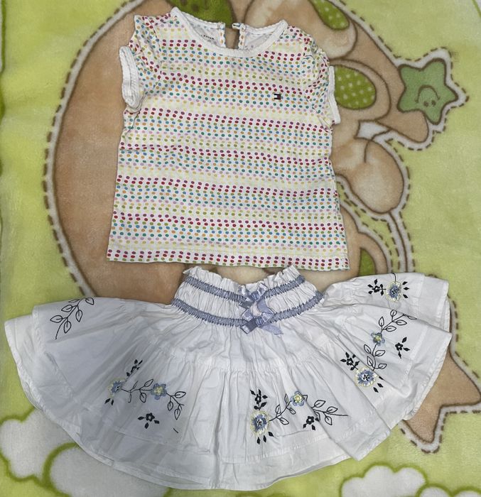 Fusta River Island + tricou Tommy Hilfiger 6-12 luni