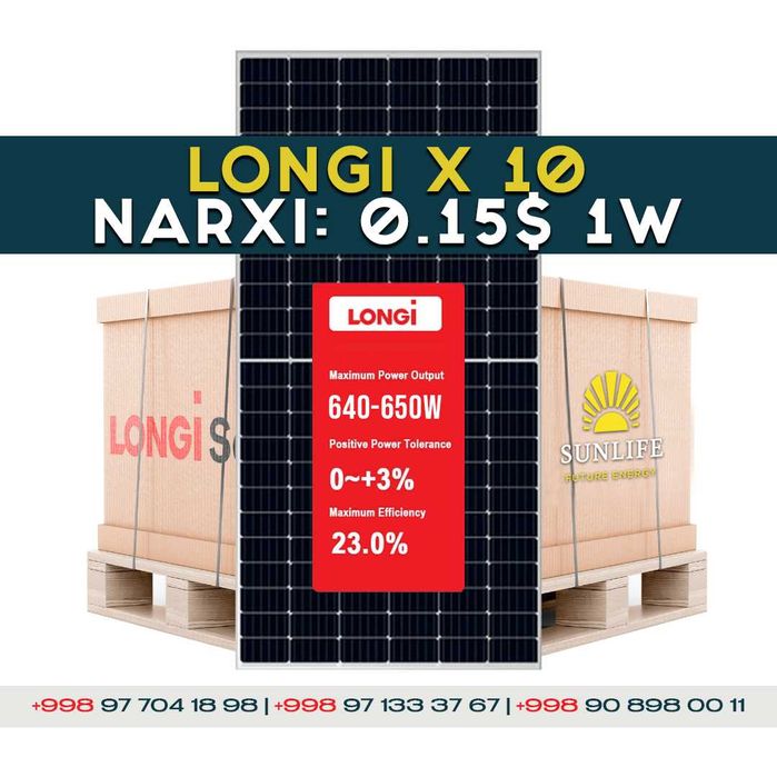 Longi x 10 | Jinko | Quyosh panel | 500-650w 0.126 dan boshlab