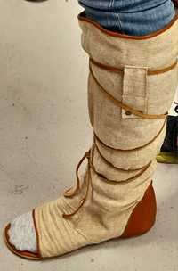 Летни ботуши от естествена кожа и лен-поръчков модел