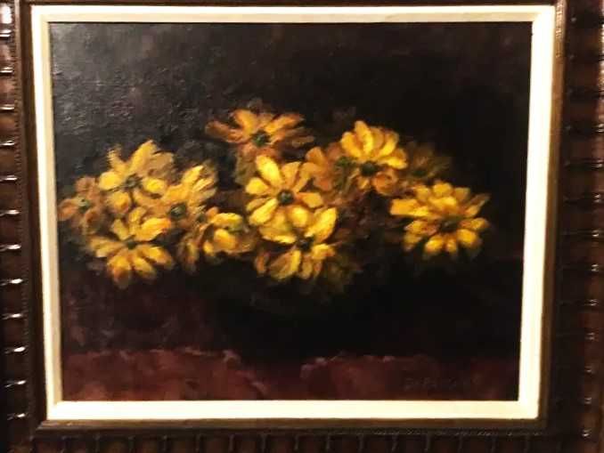 Superba pictura in ulei pe panza-Buchet floral-semnat-Franta