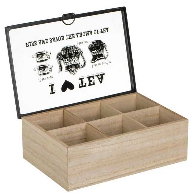 Дървена кутия с 6 отделения и стъклен капак за чай 24x16x8 cm