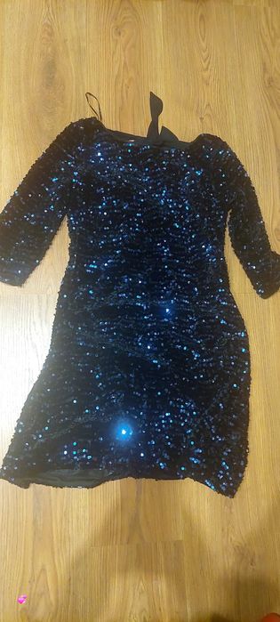 Официална рокля на паети тъмно синя