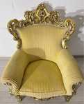 Fotoliu Baroc Vintage Auriu, Statement, Lemn Sculptat, Catifea