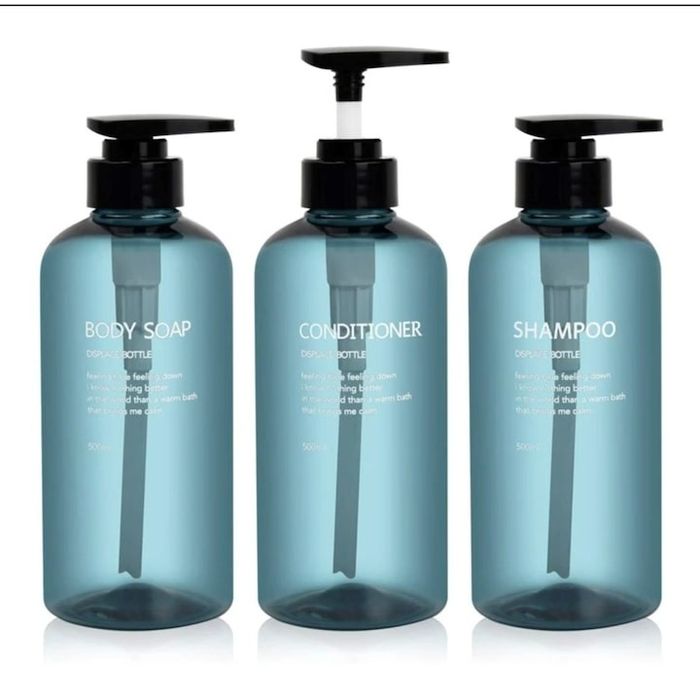 Set 3 recipiente pentru șampon, balsam și gel de duș, 500ml