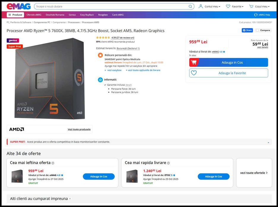 Kit AM5 Ryzen 7600X+B850M GAMING X Gigabyte+1TB SSD M.2 NVMe
