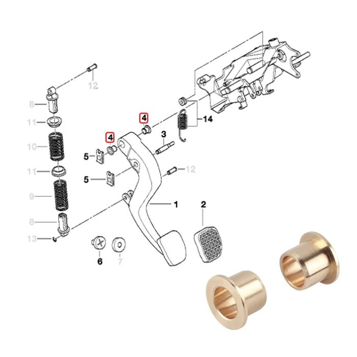 Bucsa alamă reparatie joc pedala frana/ambreiaj BMW