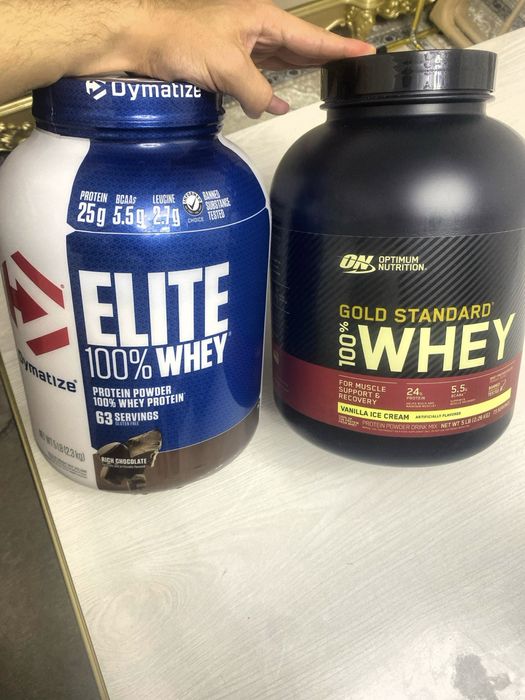 Dymatize Elite 100% Whey и Optimum Nutrition Gold Standard 100% Whey.