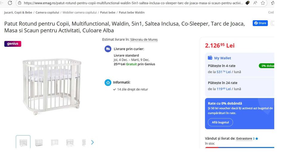 Patut Waldin 5în1, multifunctional, saltea, cosleeper,tarc joacă, masa