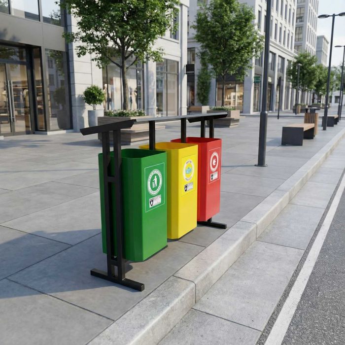 Урна мусорная тройная металлическая