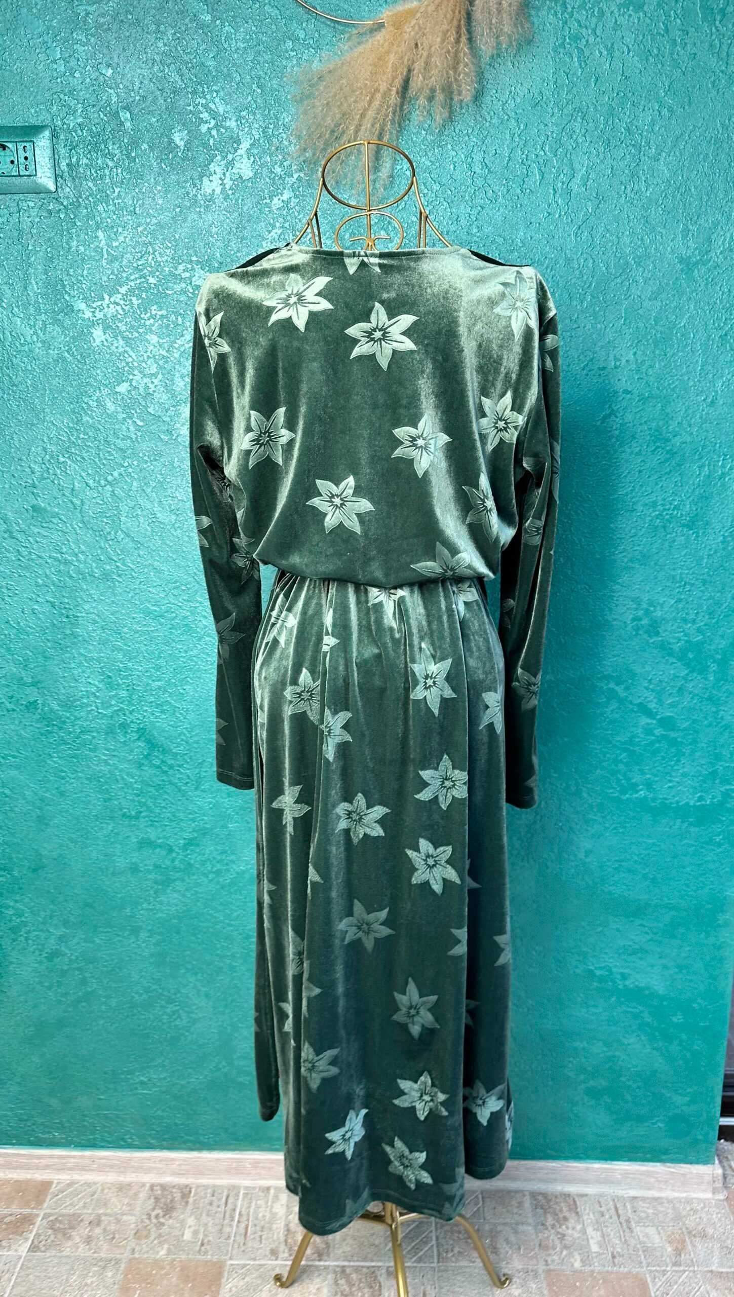 Rochie din catifea florală, verde, mărimea M , NOUĂ CU ETICHETĂ